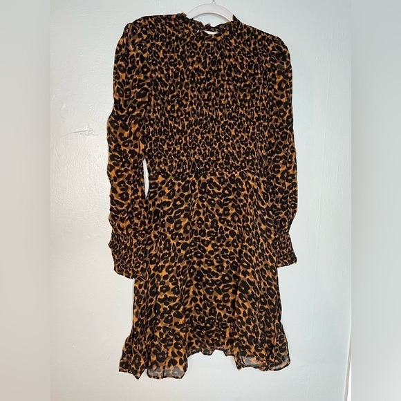 NWOT Whistles Women's Brown Classic Leopard Shirred Dress - Picture 5 of 13
